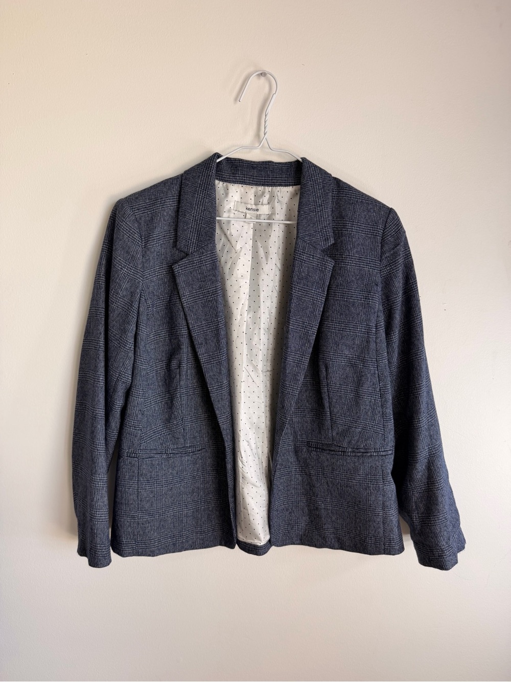 Kensie Gray Open-Front Plaid Blazer